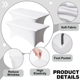 Trlyc 6ft tablecloth with elastic corners secured on a table for a neat look.