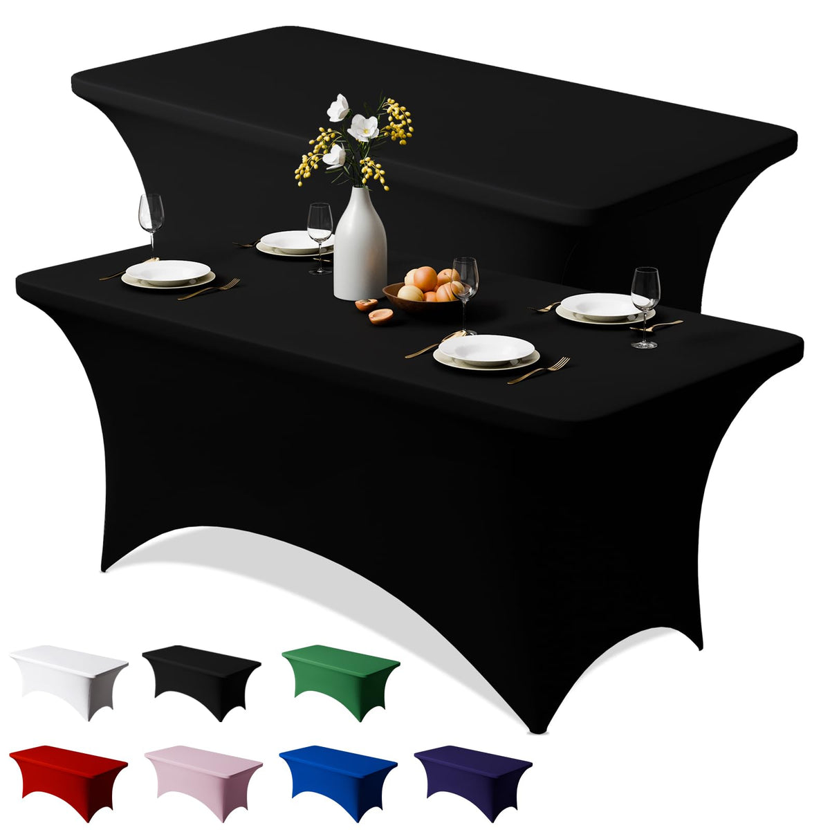 Trlyc two-pack 4ft spandex tablecloth showing wrinkle resistance for events