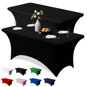 Trlyc two-pack 4ft spandex tablecloth showing wrinkle resistance for events