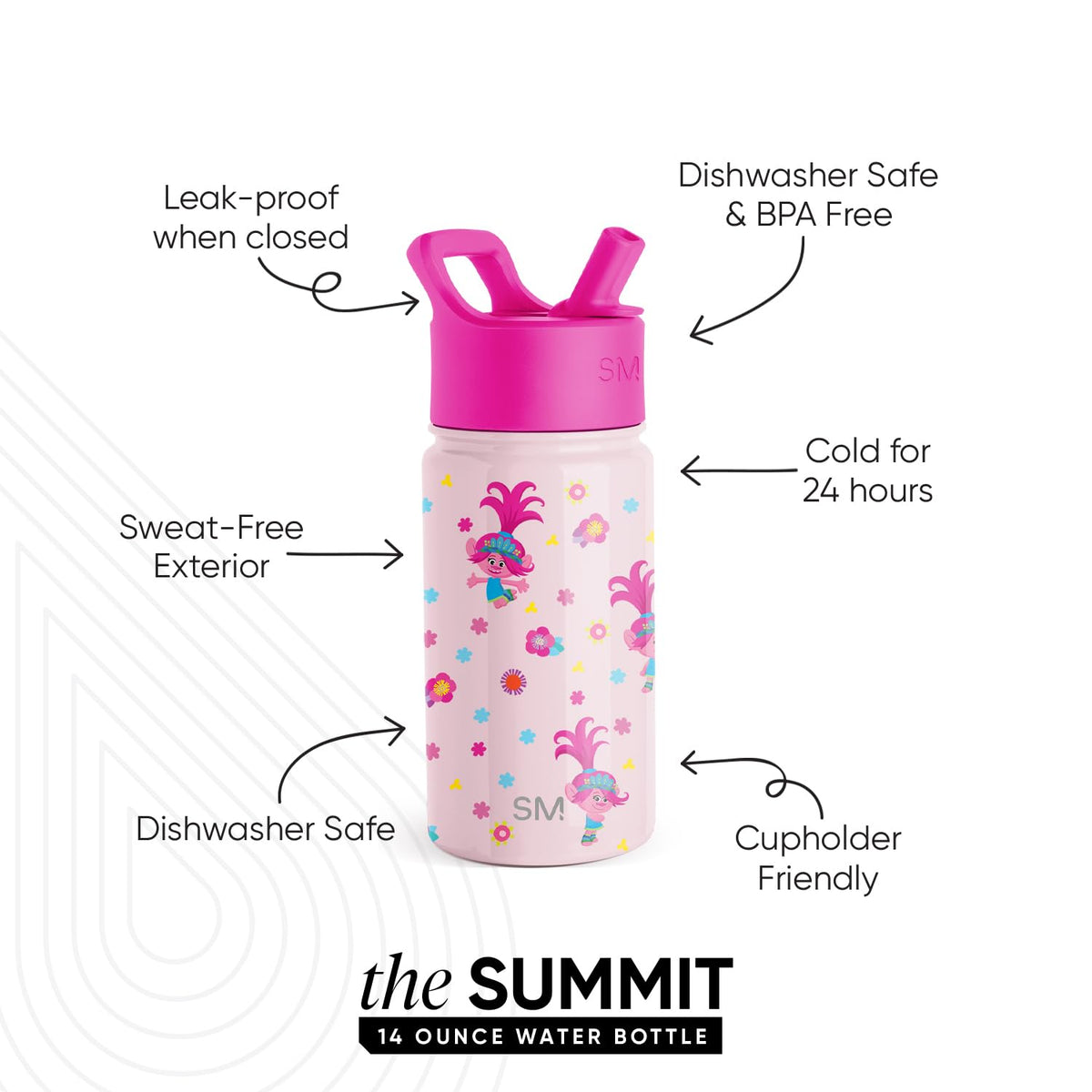 Simple Modern Summit Trolls Poppy Mashup bottle graphic adds playful hydration on the go.