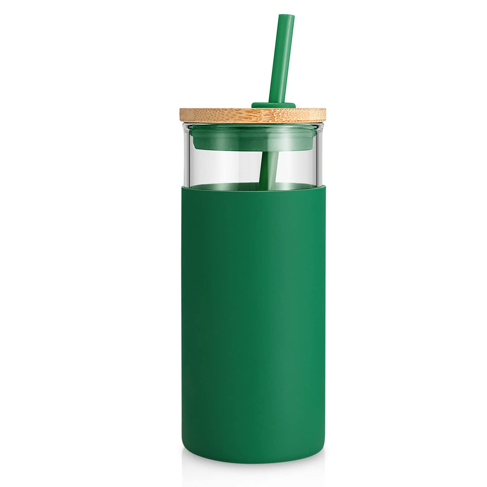 Tronco 20 oz glass tumbler with bamboo lid for eco-friendly sipping