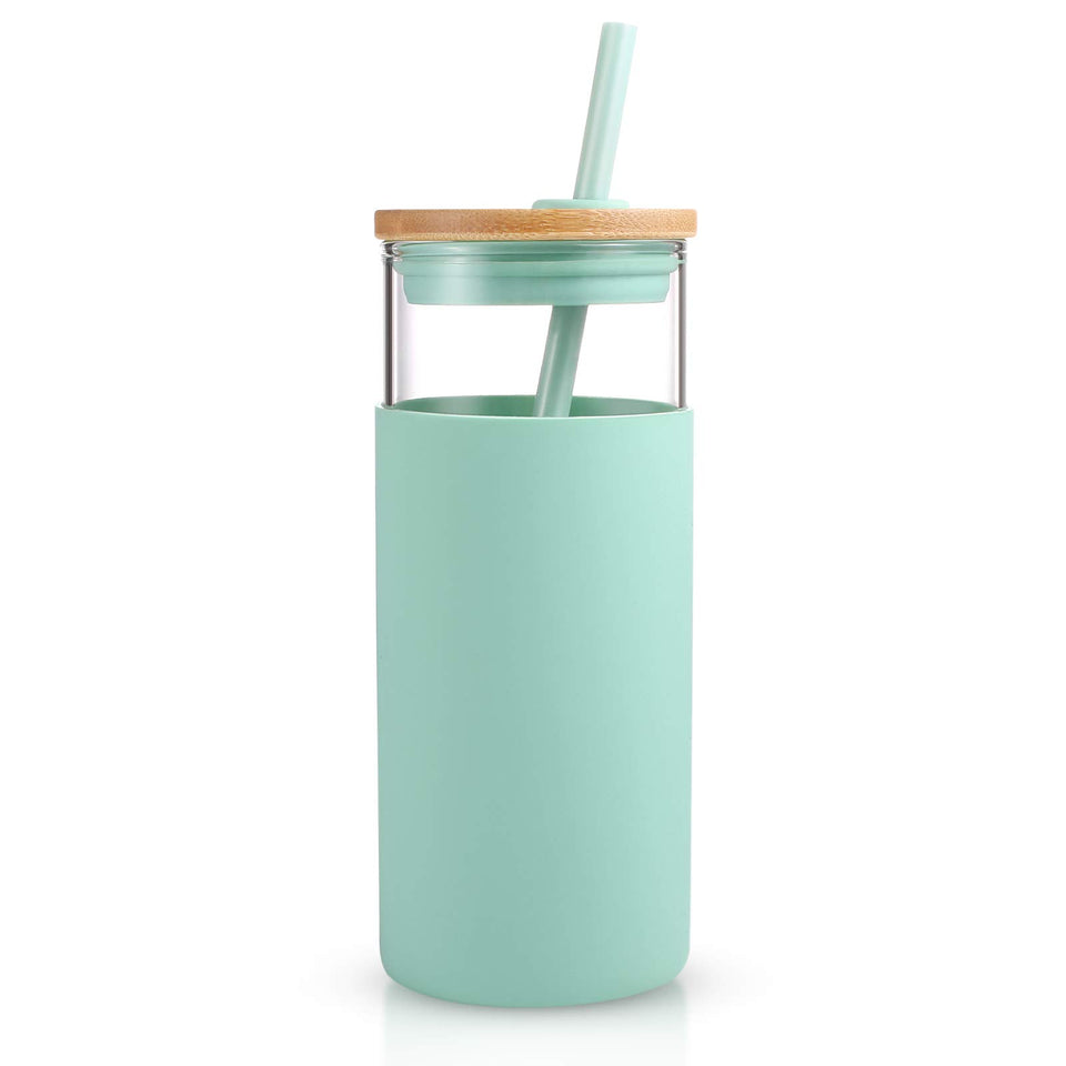 Tronco 20oz glass tumbler with lid and straw for iced coffee on the go