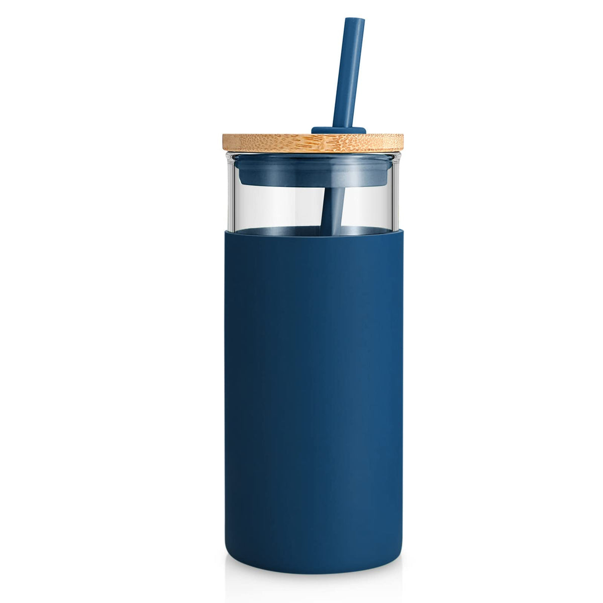 Tronco 20oz glass tumbler with lid and straw for cold or hot beverages.