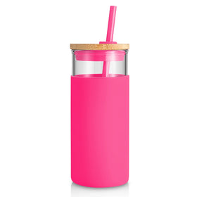 Tronco 20oz glass tumbler with lid and straw, perfect for iced drinks on the go.