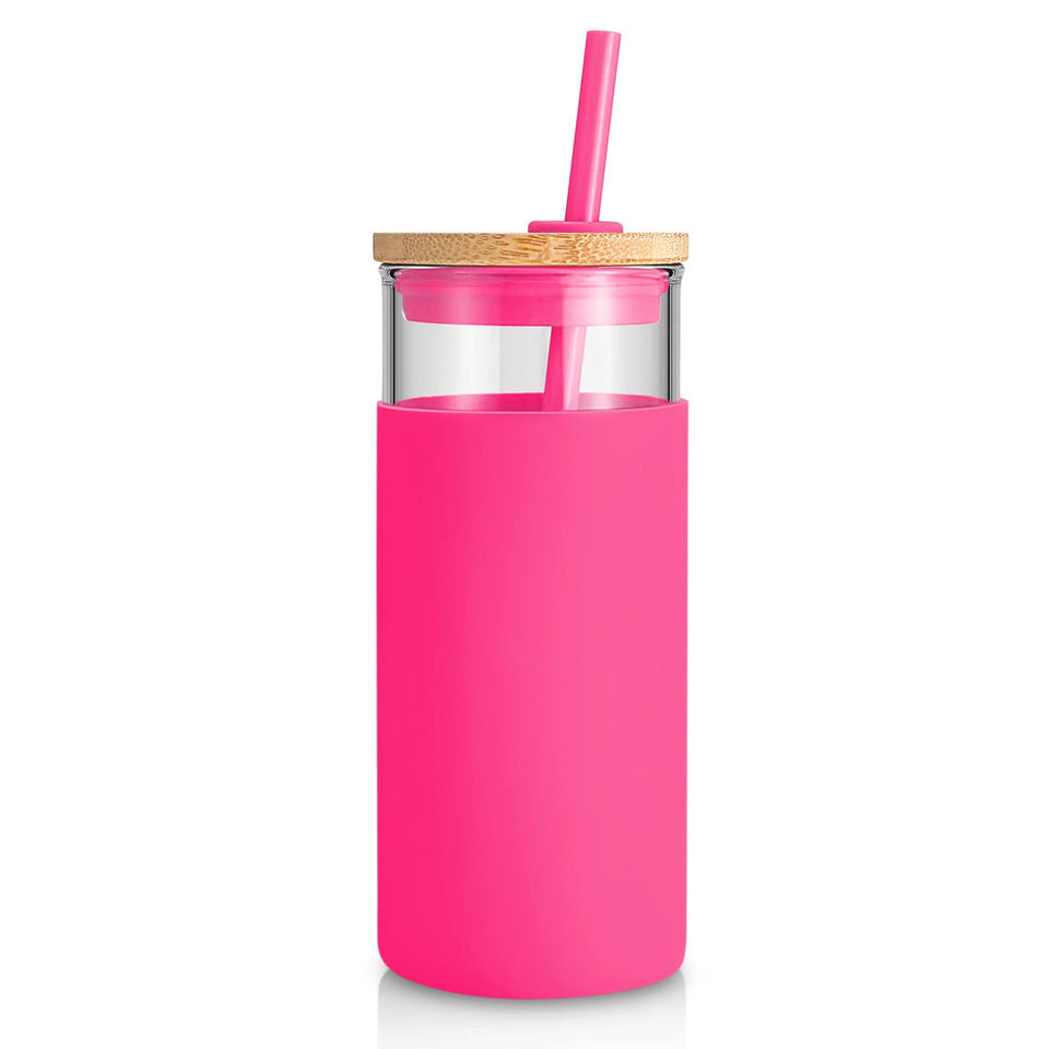Tronco 20oz glass tumbler with lid and straw, perfect for iced drinks on the go.