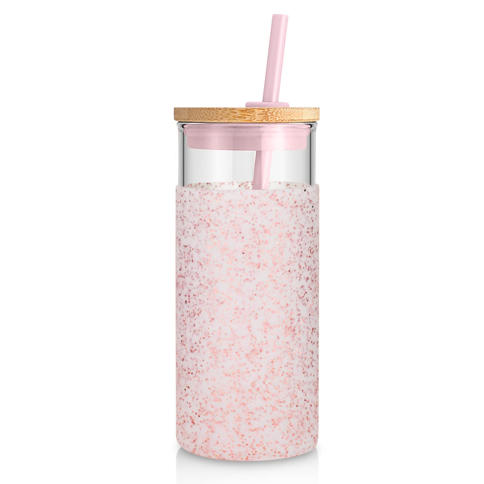 Tronco 20oz glass tumbler with lid and straw for versatile hot or cold beverages.