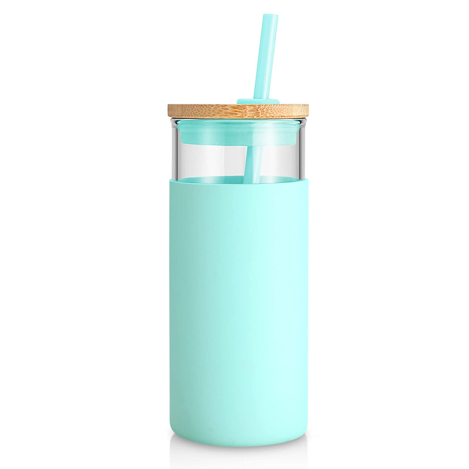 Tronco 20oz glass tumbler with lid and straw shows durable borosilicate glass for hot or cold drinks.