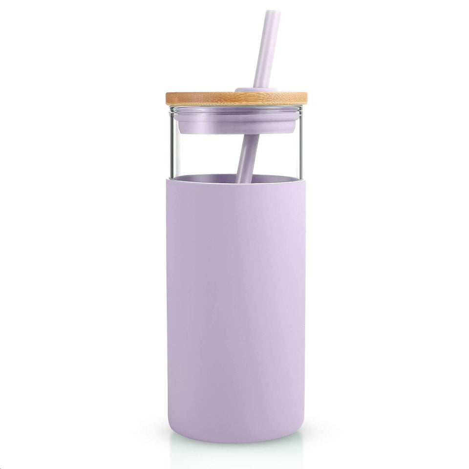Tronco 20oz glass tumbler with lid and straw for versatile hot or cold drinks.