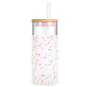 Tronco 20oz glass tumbler with lid and straw for versatile hot or cold drinks.