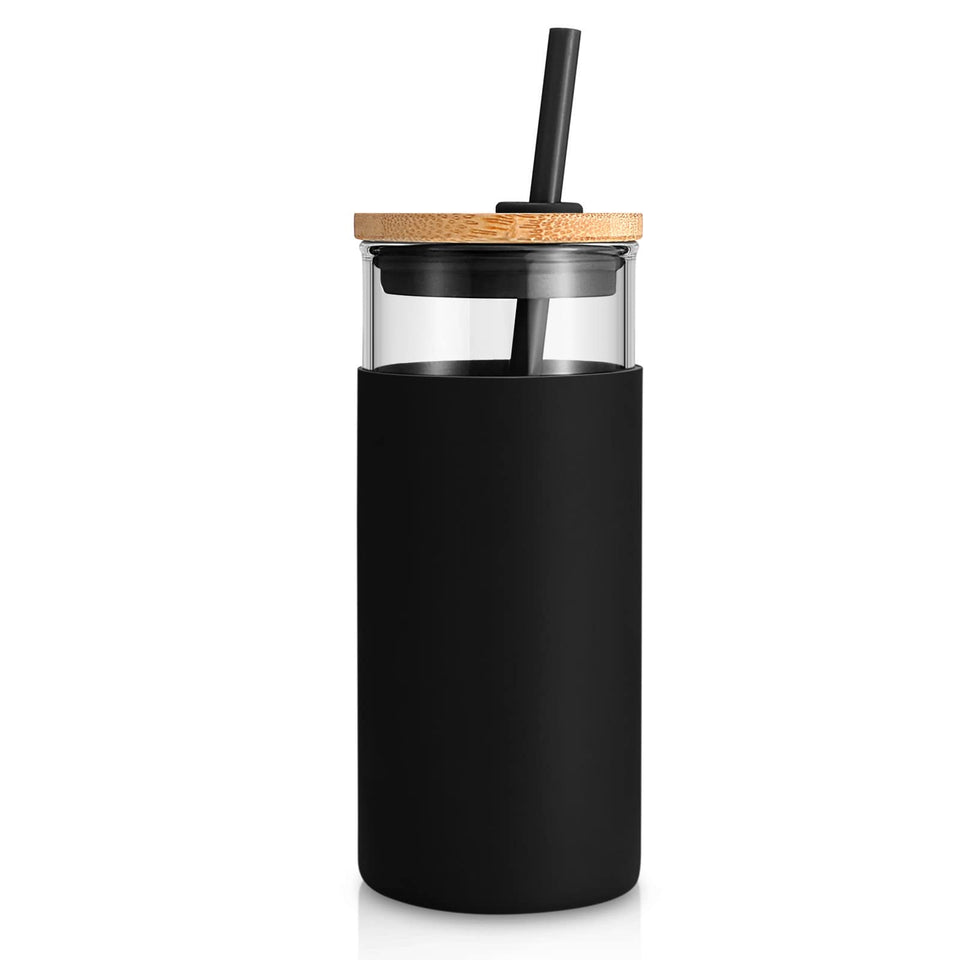 Tronco 20oz glass tumbler with lid and straw for on-the-go hydration.