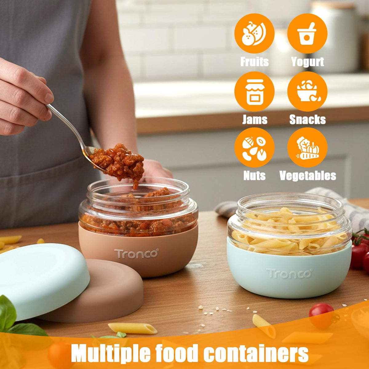 Tronco borosilicate glass container for salad, yogurt, or soups with easy cleaning.