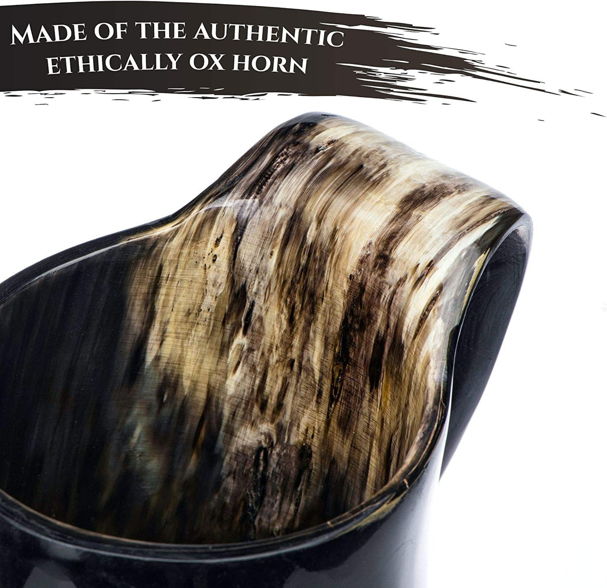 Trondebal buffalo horn mug interior coating safely holds beverages.