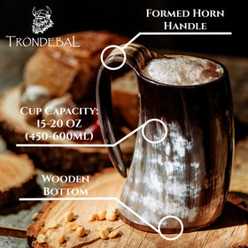 Trondebal handcrafted horn mug offers a comfortable grip and elegance.