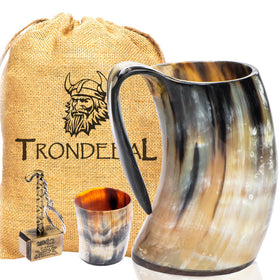Trondebal Viking drinking horn mug, authentic horn texture for Viking-themed gatherings.