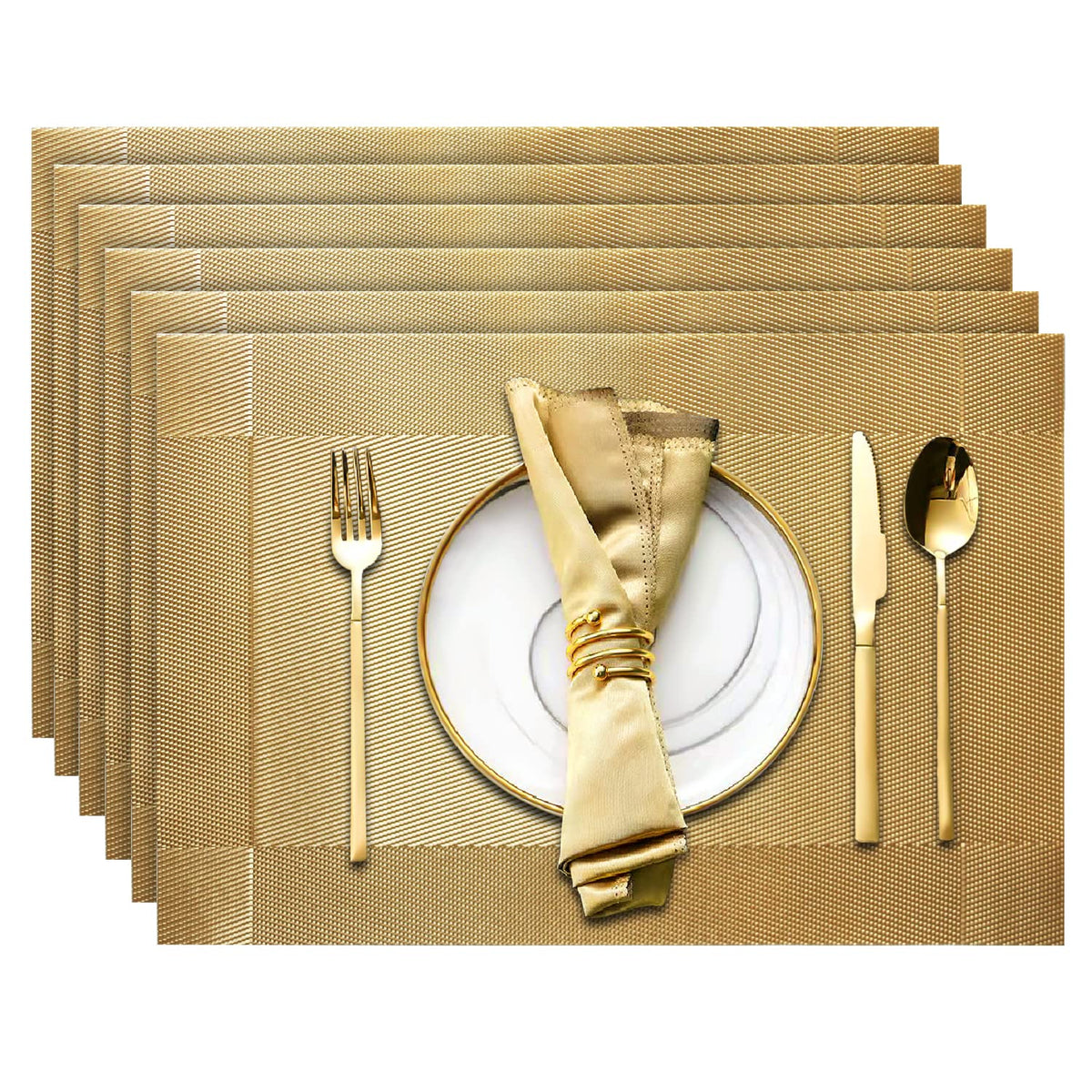 Trophable placemats top view six-mat arrangement protecting surfaces and elevating table decor