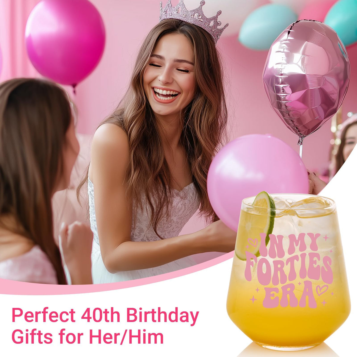 TrophyToast forties-era print detail adds playful decor for a 40th birthday.