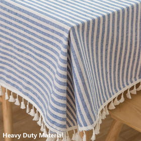 TruDelve blue-striped drape close-up shows rich texture.