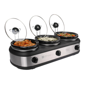 TRU Triple Buffet Server outer view shows a coordinated hot-dish setup for gatherings