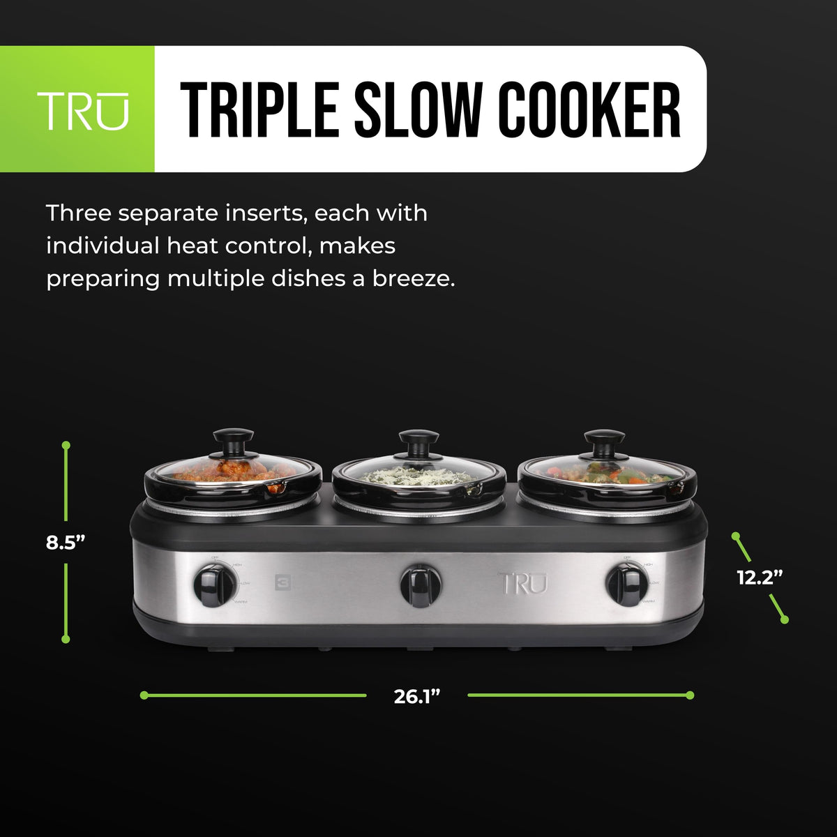 TRU triple buffet server removable crock inserts clearly visible for easy prep