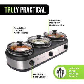 TRU triple buffet server removable inserts ready for dishwasher cleaning