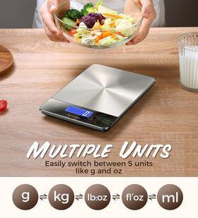 TRUDIN 33lb Food Scale waterproof glass panel stands up to spills during cooking.