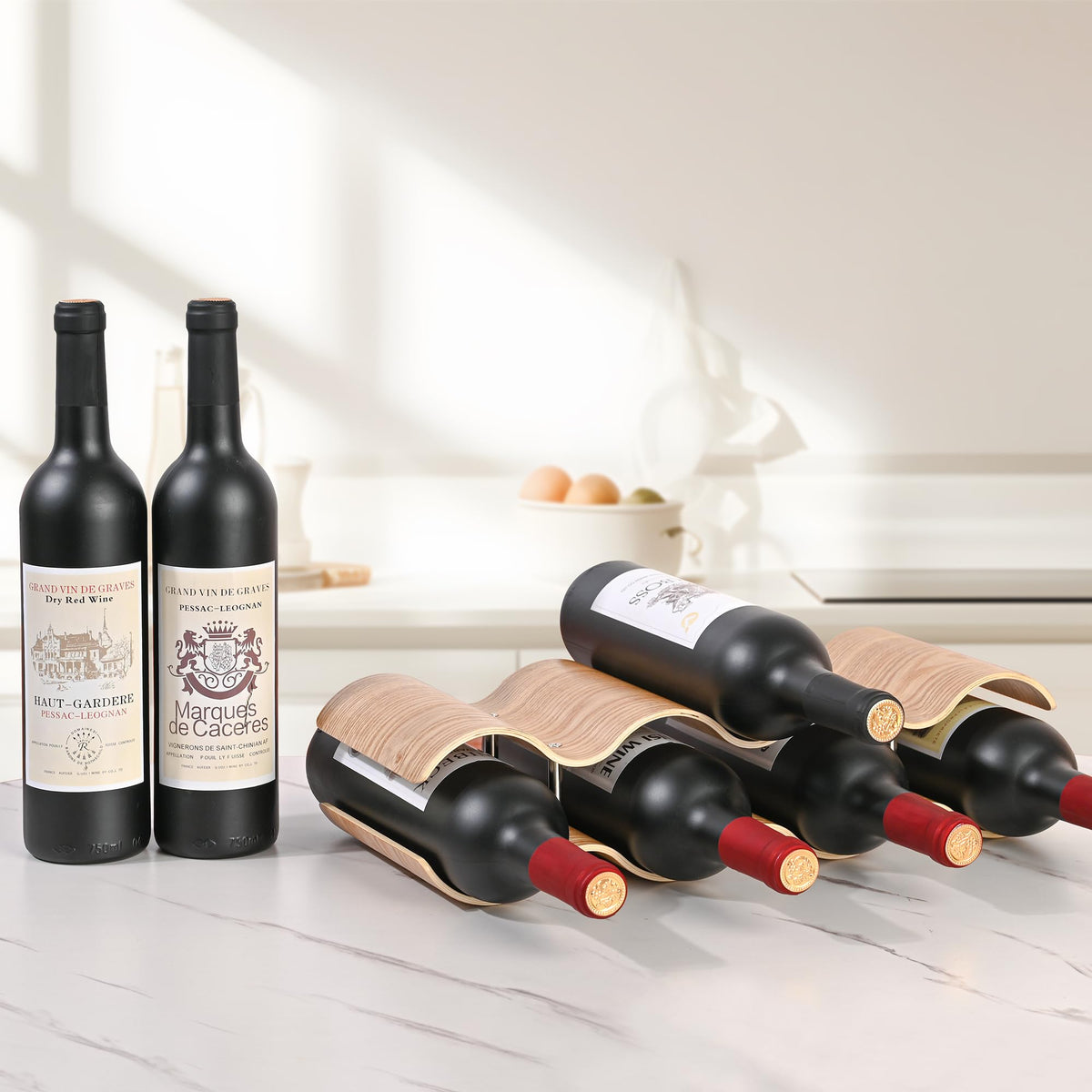 TRUDING stylish wooden wine display in a modern kitchen