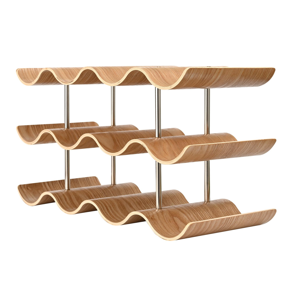 TRUDING wavy wine rack front view showing a secure trough for steady bottles.