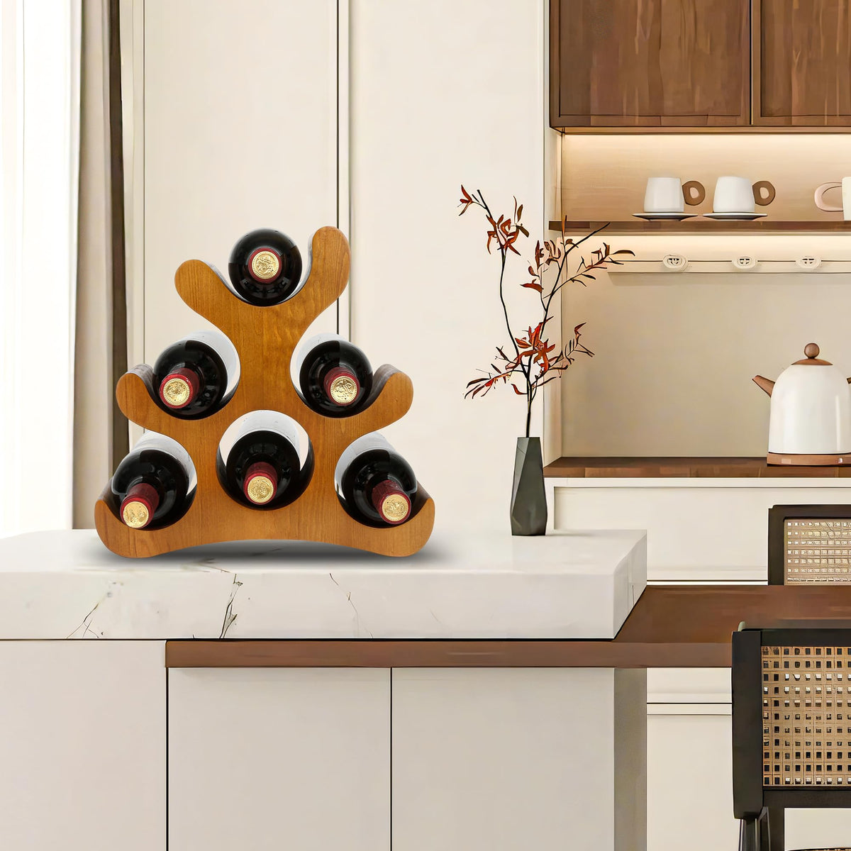 TRUDING wooden design provides sturdy support for wine storage.