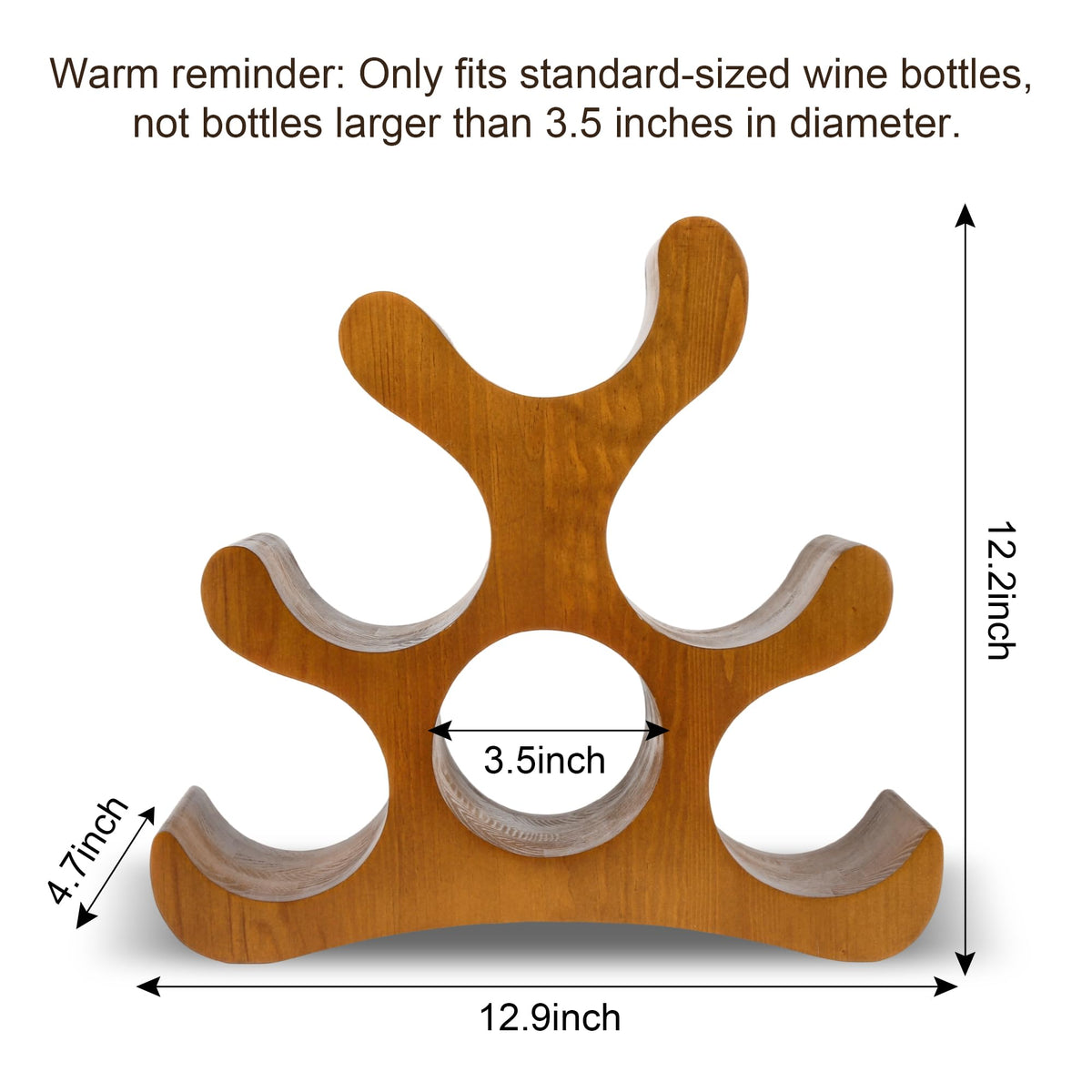 TRUDING wooden wine holder with curved arms showcases bottles neatly.