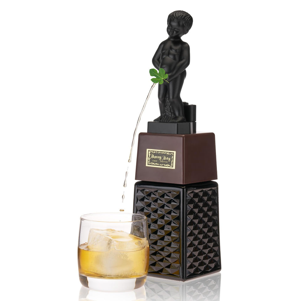 TRUE Bonny Boy Liquor Dispenser, manneken-pis-inspired, for easy pours at your home bar.