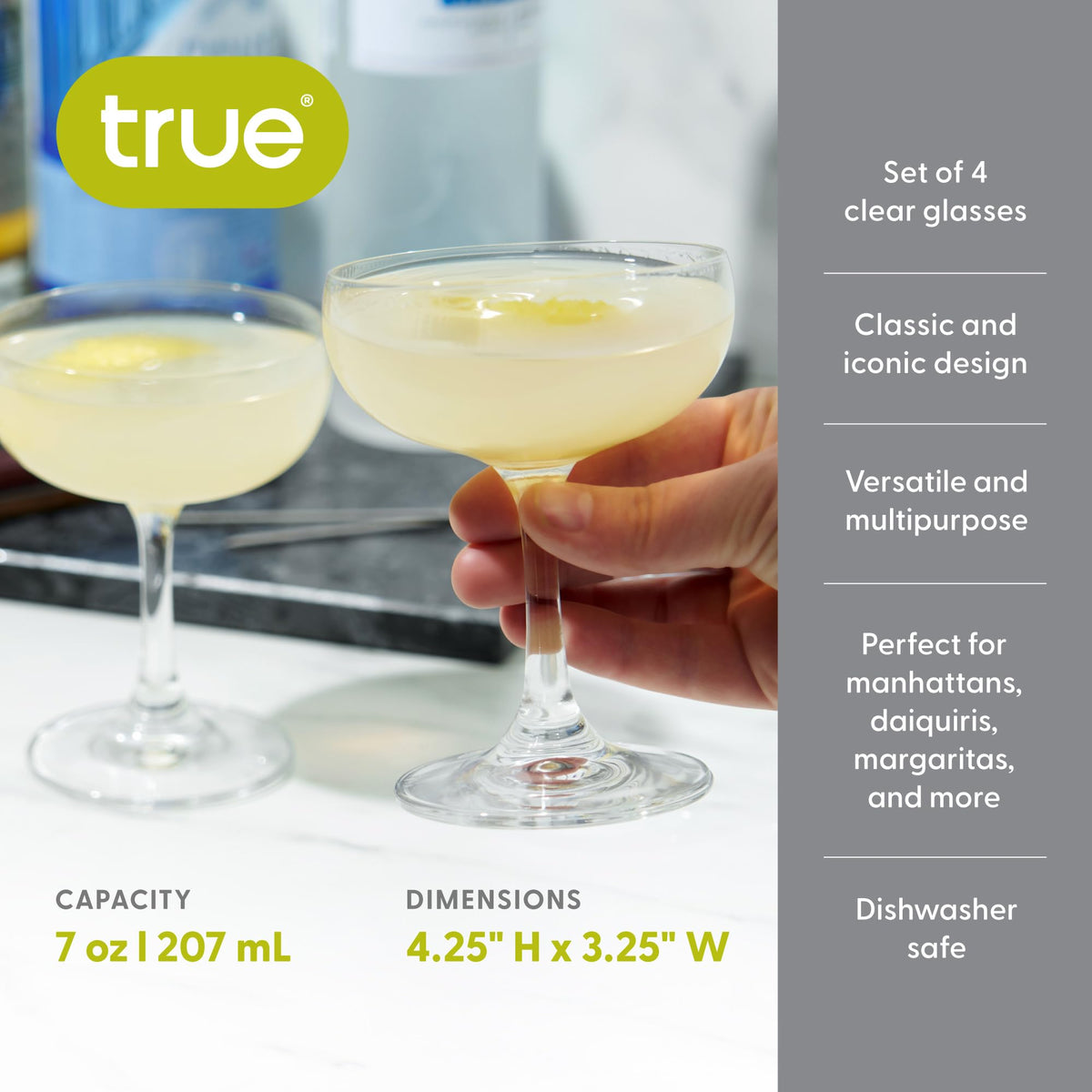 TRUE Coupe Glass champagne-ready for sparkling celebrations and toasts.