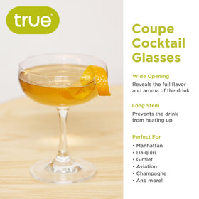 TRUE Coupe Glass with balanced silhouette for a classic Manhattan presentation.