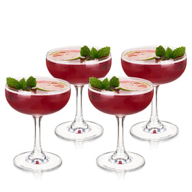 TRUE Coupe Glass 4-piece set with elegant bowl design, ideal for entertaining cocktails.