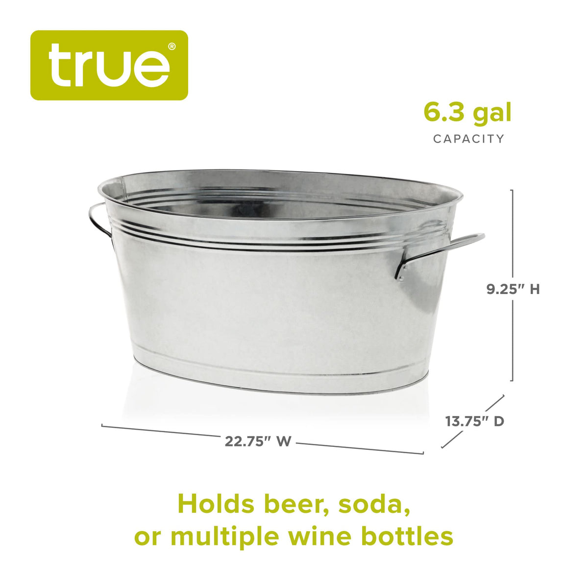 TRUE 6.3-gallon tub holding beer bottles and ice for easy access.