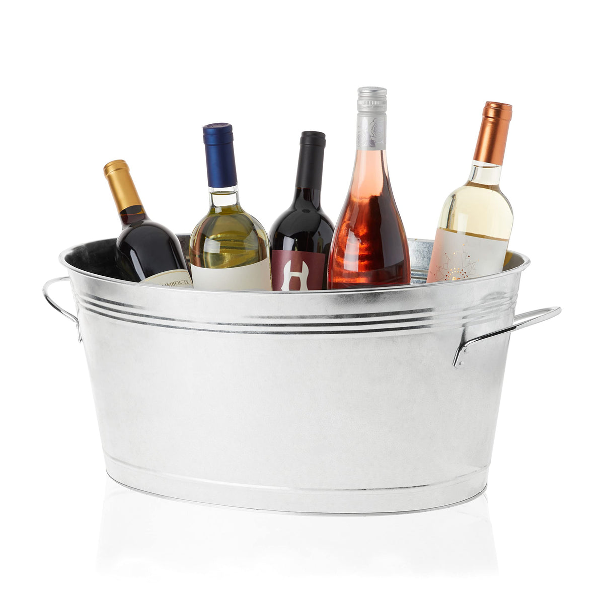 TRUE galvanized tub with ice for outdoor parties and quick chilling.