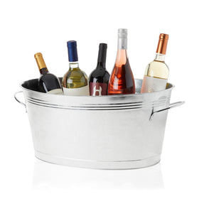 TRUE galvanized tub with ice for outdoor parties and quick chilling.