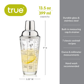 TRUE shaker featuring built-in strainer for clean, fast pours.
