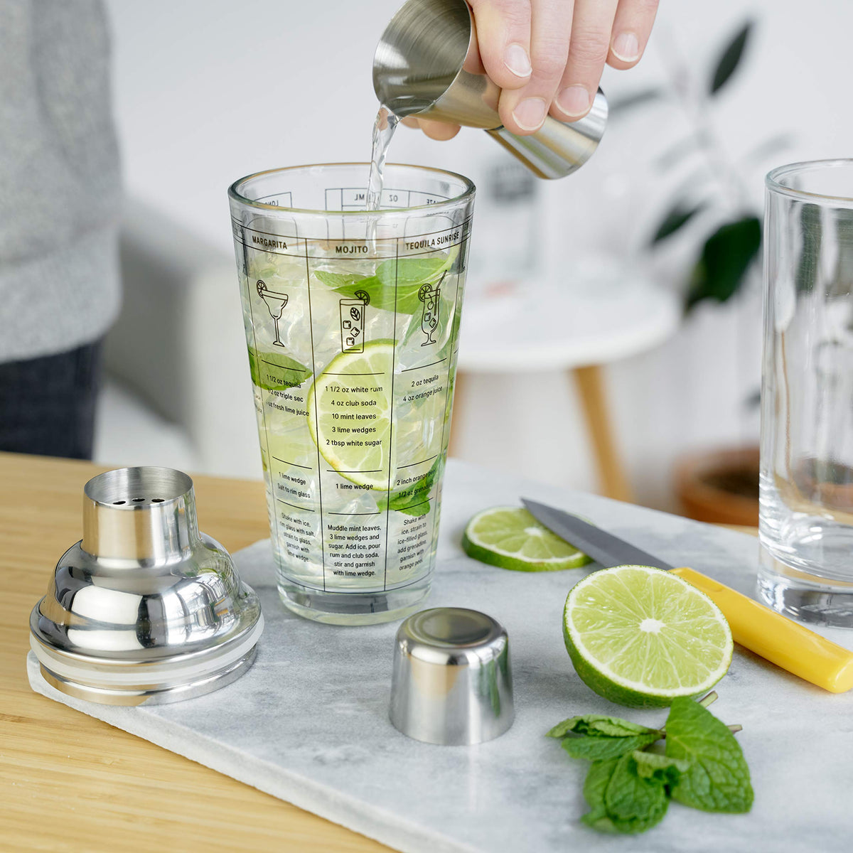 TRUE glass shaker viewed up close in clear glass to inspire confidence.