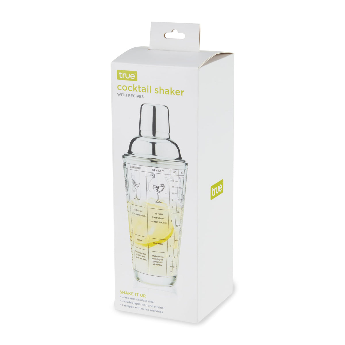 TRUE glass shaker presented as a gift for home bartenders.