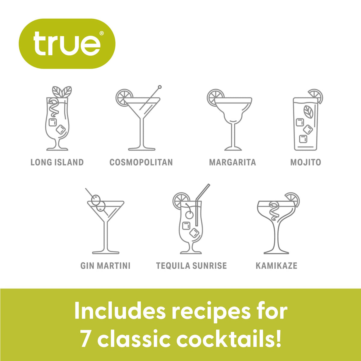 TRUE glass shaker displaying 13.5 oz / 400 ml marks for accurate measurement.