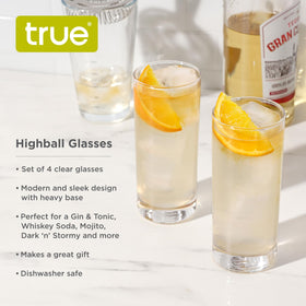 TRUE Highball Glasses tall cocktail serve for mojitos and iced tea.