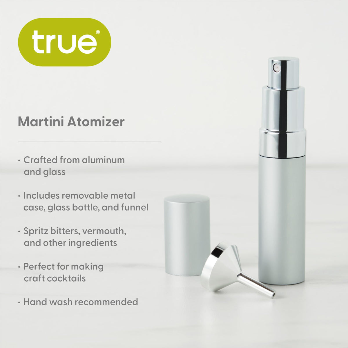 TRUE Martini Atomizer spray bottle with nozzle enables accurate aromatic dosing
