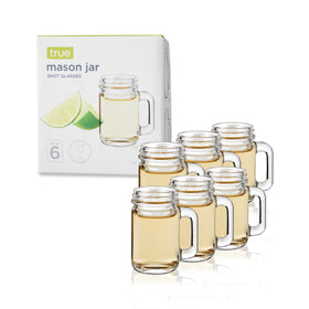 TRUE Mason Jar Shot Glasses with handles offer easy grip and fun presentation for cocktails.