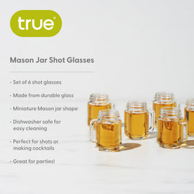 TRUE Mason jar shot glasses with handles ideal for measured pours and neat tequila.