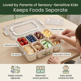 Trust Bliss Snackle Box built-in utensil tray keeps mini forks and spoon handy.