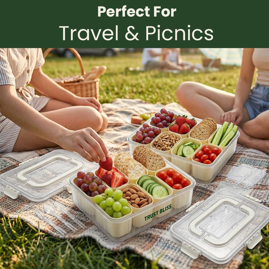 Trust Bliss Snackle Box travel-ready container seals securely with four snap-lock clips.