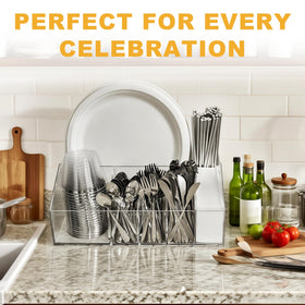 Truxwal six-compartment caddy keeps utensils, napkins, and straws organized.