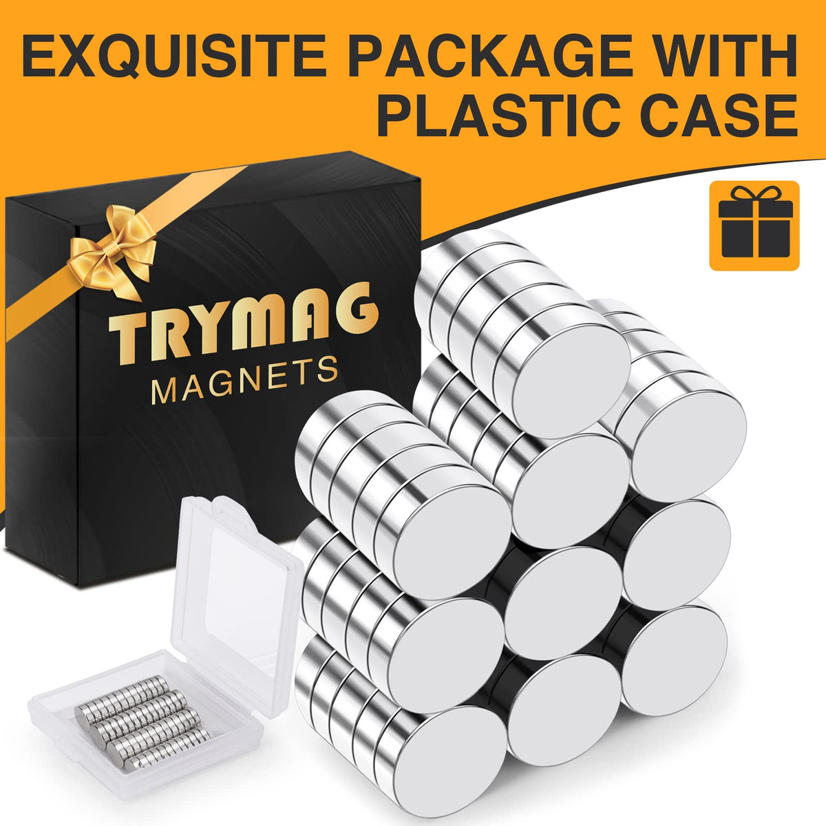TRYMAG magnets with brushed nickel finish resist corrosion for long-lasting use.
