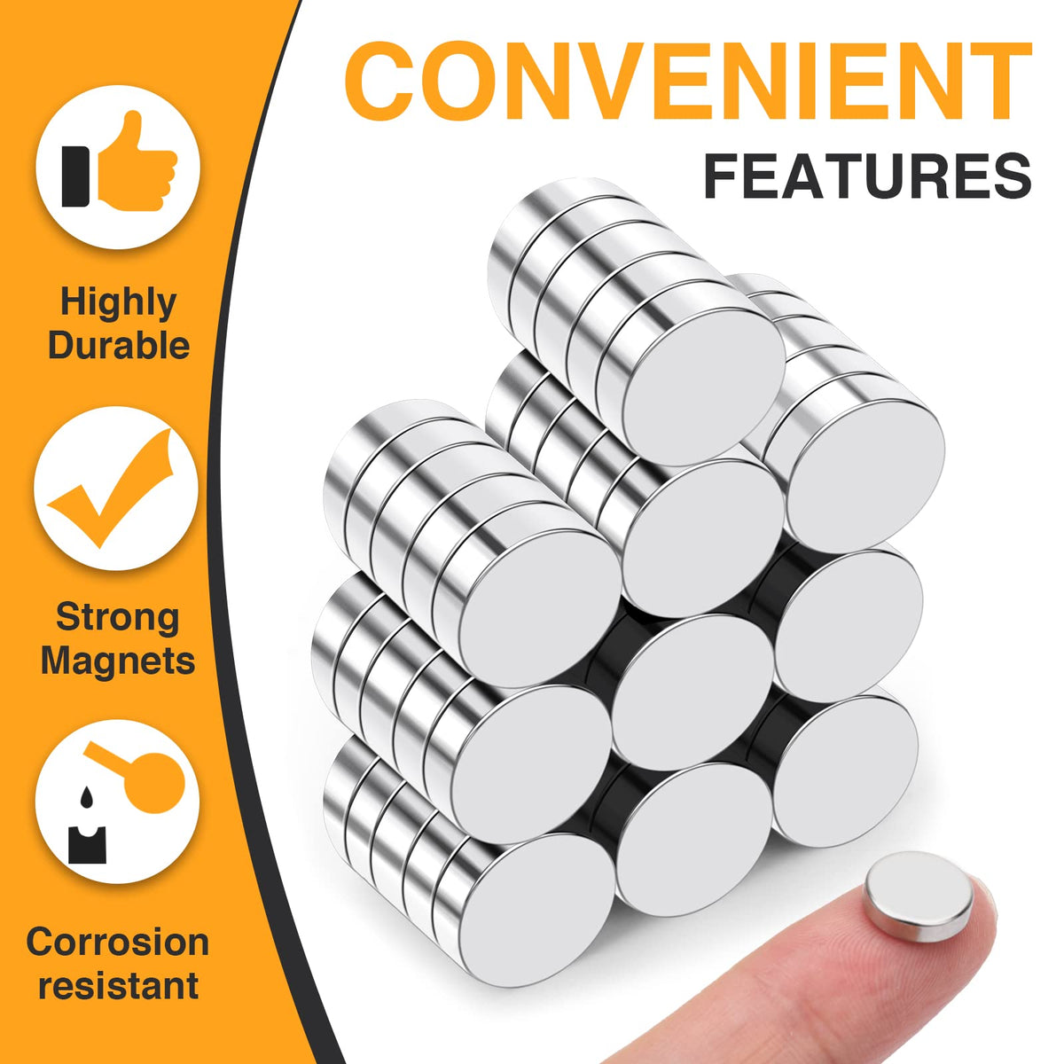 TRYMAG strong neodymium round magnets provide reliable hold for notes and photos.