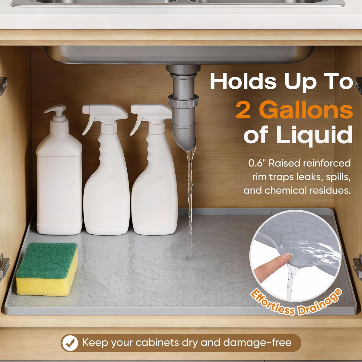 TRZZ cabinet liner grey prevents spills and simplifies cleanup in cabinets